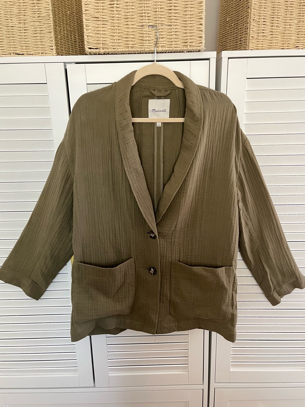 Madewell Women’s Gauze Blazer Size L Olive Green Cotton Office Preppy Earthy